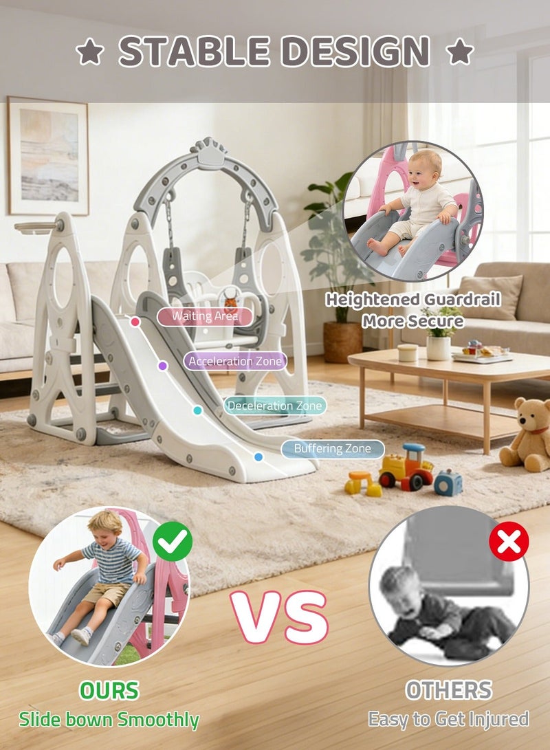 MaBaby 4 in 1 Kids Slide and Swing Set, Indoor/Outdoor Playground for Kids Baby with Basketball Hoop, Climber Slide Toddlers Playset for Boys and Girls Backyard Playground - Image 2